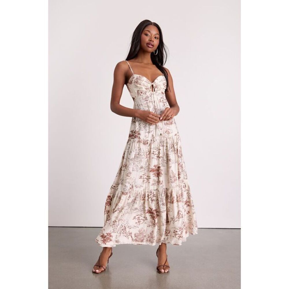 Lulus Molana Cream Botanical Print Tiered Maxi Dress White - Size S